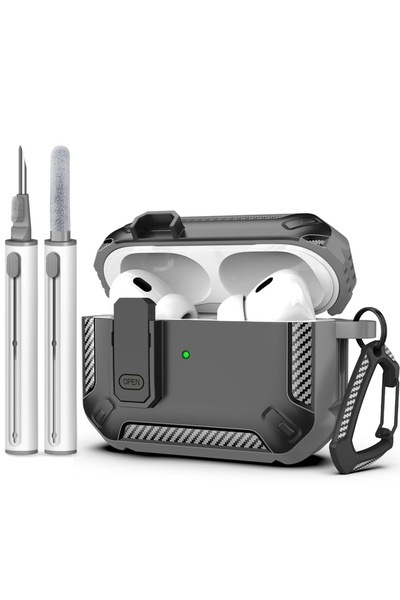 Choice غطاء حماية رمادي لسماعات AirPods Pro 3 مع قفل آمن، حافظة صلبة مقاومة ل...
