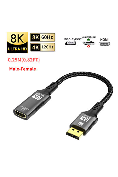 Choice6 كابل تمديد 8K بطول 0.25 متر، يدعم دقة 8K بمعدل 60 هرتز، كابل DisplayP...