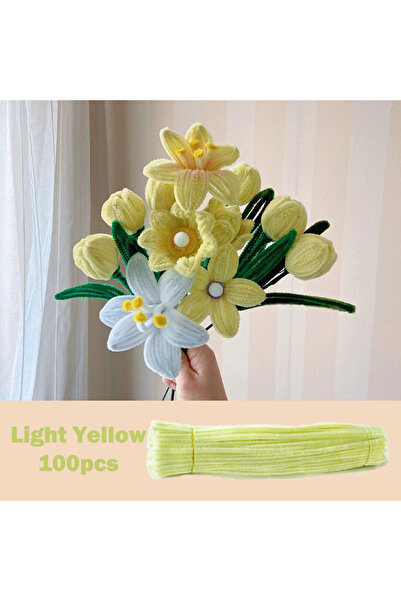 Choice33 100 قطعة من أسلاك نسيج الشنيل الملونة، 30 سم × 0.6 سم، لون أصفر فاتح...