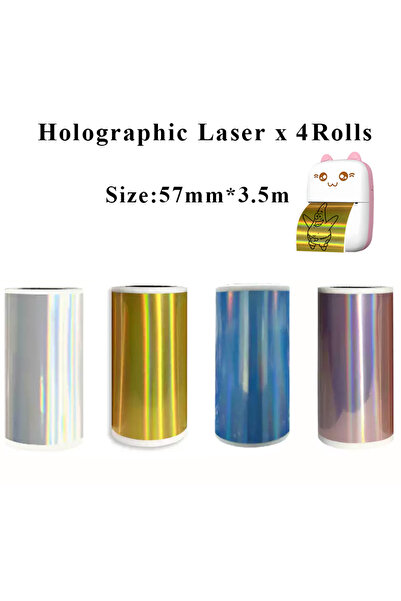 Choice15 4Rolls 53mm 57mm Holographic Laser Transparent Glossy Thermal Sticke...