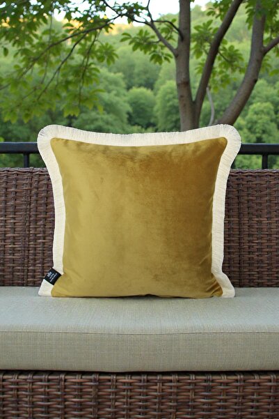 LUX VIE غطاء وسادة 45x45 سم من قماش بيبي فيس مع شراشيب كريمية