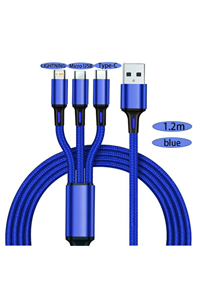 choice2 شاحن USB أزرق 3 في 1، كابل شحن سريع، كابل متعدد الاستخدامات من النوع ...