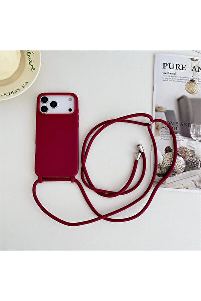 Choice غلاف هاتف ناعم من السيليكون السائل، بلون أحمر خمري، مزود بحبل تعليق، م...