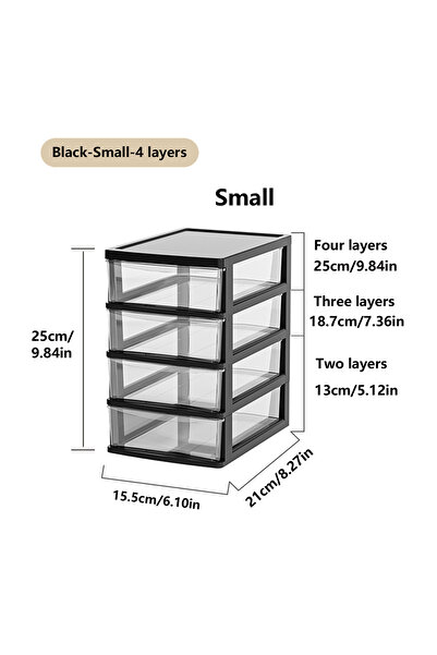 choice2 Black S 4 Layers Clear Desktop Storage Box with Drawer Heightened Tab...