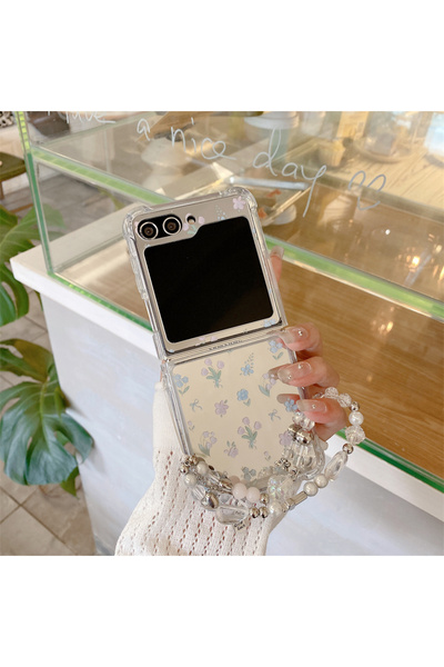 Choice8 Galaxy Z Flip7 Case with strap Mirror Small Floral Fragments Phone Ca...