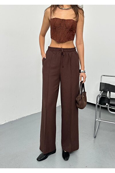 QUASAR Fashion Elastic Waist, Lace-Up, Loose-Leg Palazzo Linen Pants