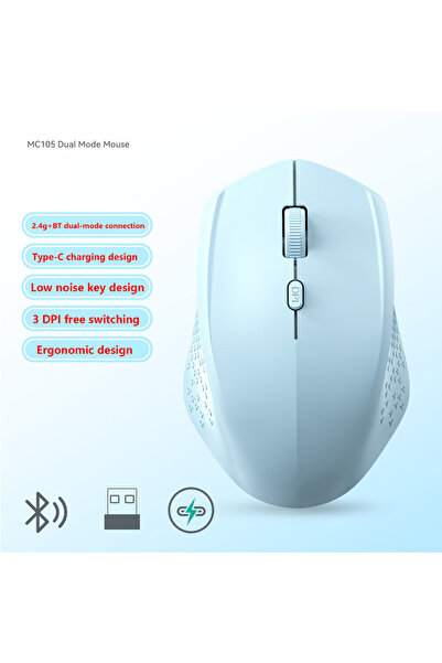 Choice1 Blue Dual Mode Wireless Type-C Rechargeable 1600 DPI Mouse Ergonomics...