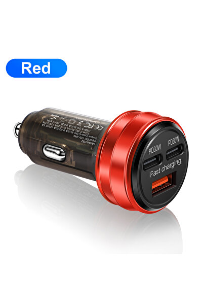 choice2 P92 Red 80W Fast Charger 3 Ports PD USB Car Charging Mobile Phone Typ...