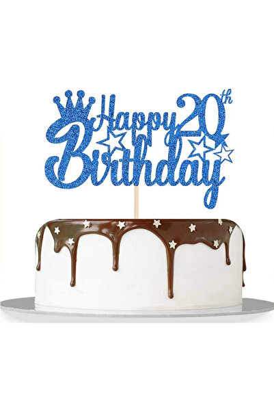 Choice3 زينة كعكة عيد ميلاد سعيد للرجال والفتيان، مصنوعة من ورق لامع أزرق ملك...