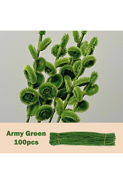 Choice15 100 قطعة من أسلاك نسيج الشنيل الملونة، لون أخضر عسكري، مقاس 30 سم × ...