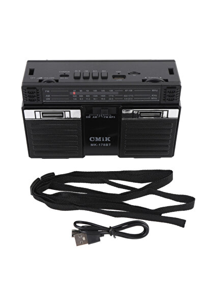 Choice راديو محمول أسود اللون يعمل بموجات AM/FM/SW كاملة مع مكبر صوت بلوتوث، ...