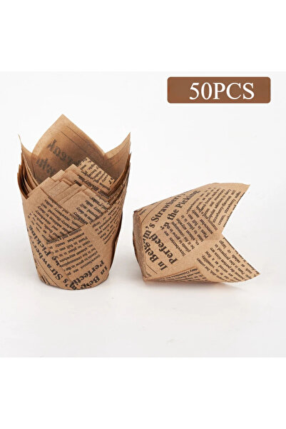 Choice حروف بنية 50 قطعة من أكواب الخبز على شكل صحيفة، بطانة كب كيك، غلاف كب ...