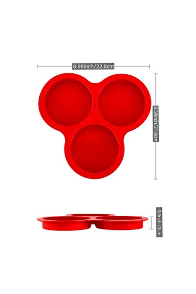Choice1 قالب بيض سيليكون أحمر بثلاثة تجاويف، أكواب مافن مستديرة للقلاية الهوا...