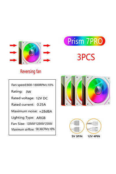 Choice1 مروحة يحافظ على البرودة صامتة من نوع A-RGB بيضاء معكوسة، 3 قطع، PRISM...