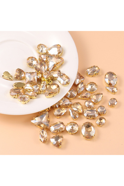 Choice11 50Pcs champagne Mixed size glass rhinestone with claw cut diamond on...