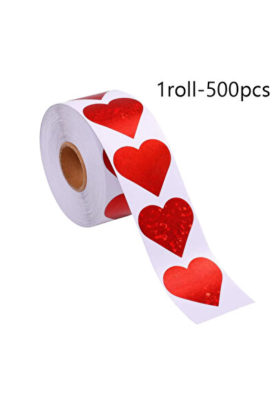 Choice لفة واحدة - 500 قطعة من ملصقات على شكل قلب أحمر، ملصقات تغليف ورقية لع...