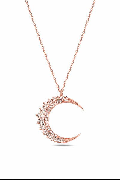 ÇEKİRDEK JEWELRY 925 Ayar Gümüş Rose Altın Kaplama Taşlı Hilal Kolye – Zirkon...