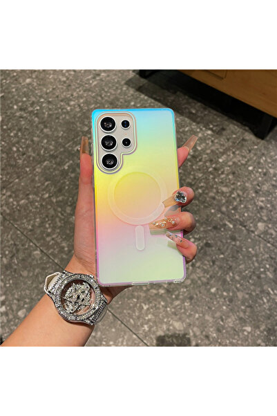 Choice11 جراب مغناطيسي أنيق بتصميم قوس قزح متدرج بالليزر، مناسب لهاتف Galaxy ...