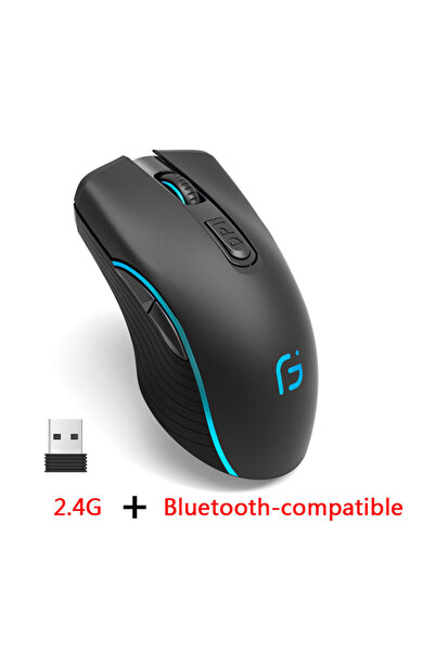 Choice3 ماوس كمبيوتر أسود قابل لإعادة الشحن بتقنية بلوتوث 2.4 جيجا هرتز، وضع ...