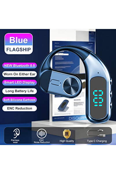 Choice سماعة أذن مفرد بلوتوث 5.5 زرقاء اللون، أحادية الأذن، مزودة بشاشة LED، ...