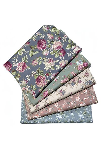 Choice1 25x25cm MULTI 5pcs Retro Floral Pure Cotton Printed Quilted Fabric Se...