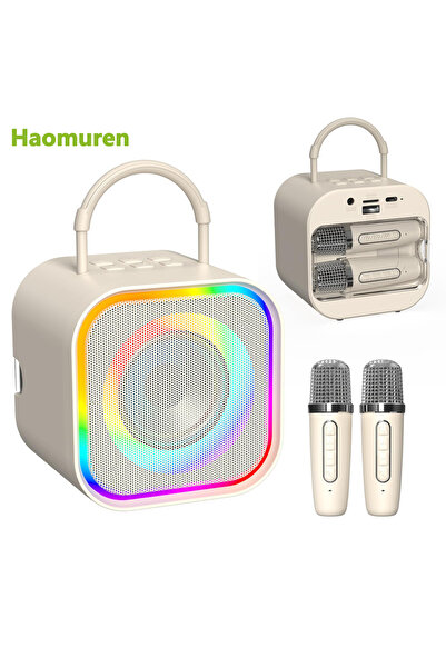 choice2 جهاز كاريوكي صغير محمول من هاومورين، بيج اللون، مزود بميكروفونين، منا...