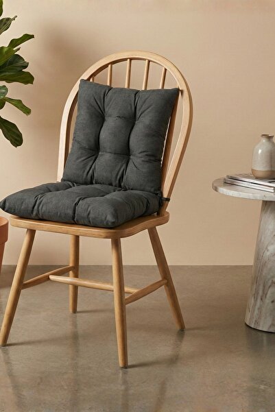 LemonBloom Pofidik 4'lü Sandalye Minderi 40x40 cm Antrasit Dikişli Puntolu Ba...