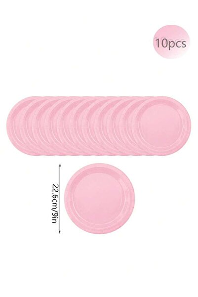 Choice 10pcs 9in plate New Solid Color Party Set Light Pink Disposable Tablew...