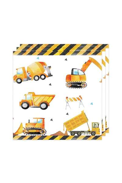 Choice 20pcs napkin Construction Birthday Cake Topper Decor Crane Tractor Car...