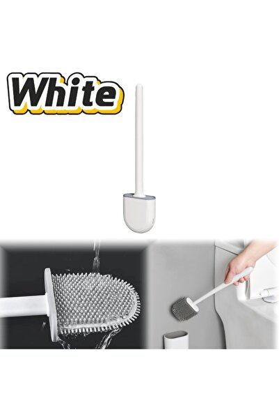 Choice7 فرشاة تنظيف المرحاض المصنوعة من السيليكون الأبيض المعلق بمقبض طويل وم...