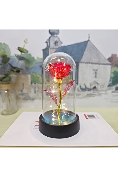 Choice4 Red Warm Light Artificial Rose LED Light Aluminum Glass Eternal Flowe...