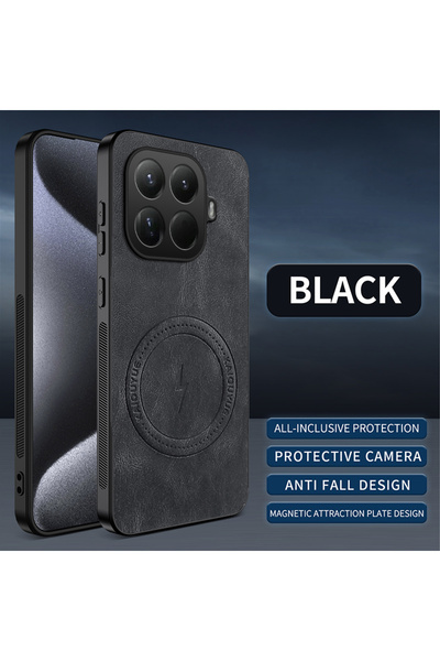 Choice11 جراب أسود فاخر من جلد الصناعي لهاتف شاومي 15T و14T برو، مزود بمغناطي...