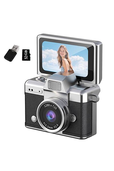 Choice7 كاميرا صغيرة سوداء بسعة 32 جيجابايت، سلسلة مفاتيح بشاشة قابلة للطي مق...