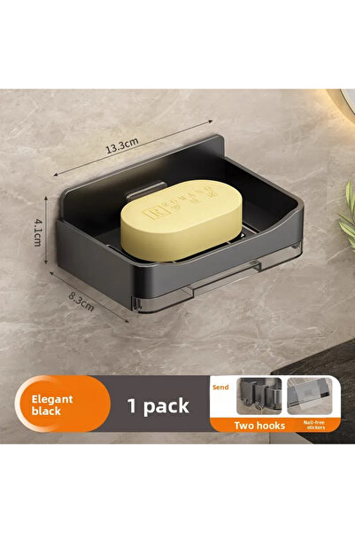 Choice رف صابون أسود للحمام، يُثبت على الحائط بدون حفر، مقاوم للغبار والصدأ و...