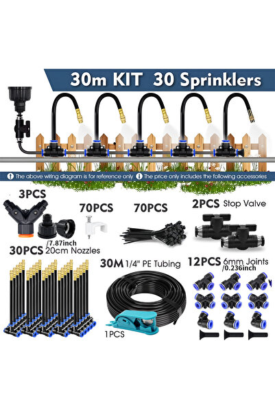 Choice طقم 30 متر، نظام يحافظ على البرودة بالرذاذ 1/4 بوصة 4/6 مم، فوهة قابلة...