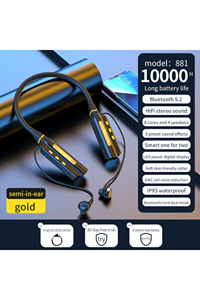 Choice سماعات أذن لاسلكية بلوتوث ذهبية شبه داخلية، بطارية 10000 مللي أمبير، ت...