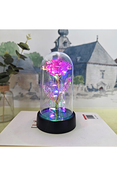 Choice11 Pink Colored Light Artificial Rose LED Light Aluminum Glass Eternal ...