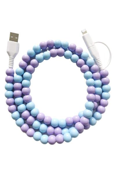 Choice5 كابل شحن واحد 2 في 1، مرصّع بالخرز باللؤلؤ، تصميم إبداعي، من النوع C،...