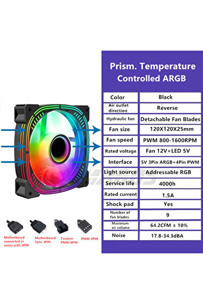 Choice A-RGB Other Black Reverse Computer Case 12cm RGB Fan Mute Mirror ARGB+...