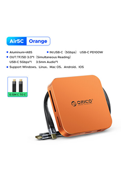 Choice قارئ بطاقات Orico Air5C-OR المغناطيسي USB-C، 6 في 1، محول USB-C إلى فت...