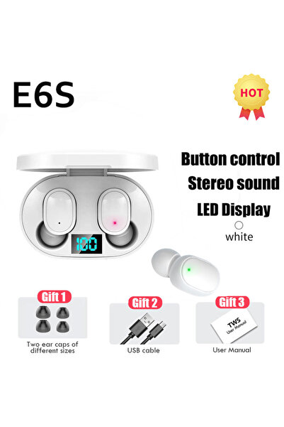 Choice3 سماعات أذن لاسلكية بيضاء E6S TWS بتقنية بلوتوث V5.1، مزودة بخاصية إلغ...