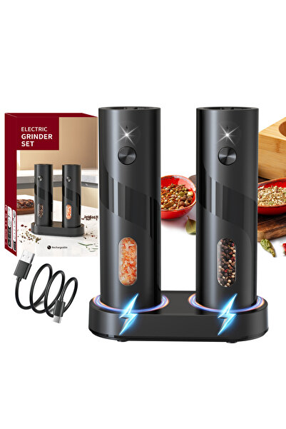 Choice KYMQ-64C 2Pcs/Set USB Rechargeable Automatic Pepper Grinder Salt And P...