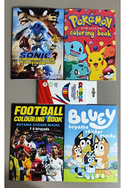 ada çanta kırtasiye 4 adet stickerli boyama kitabı ve 12'li glb kuru boya kal...