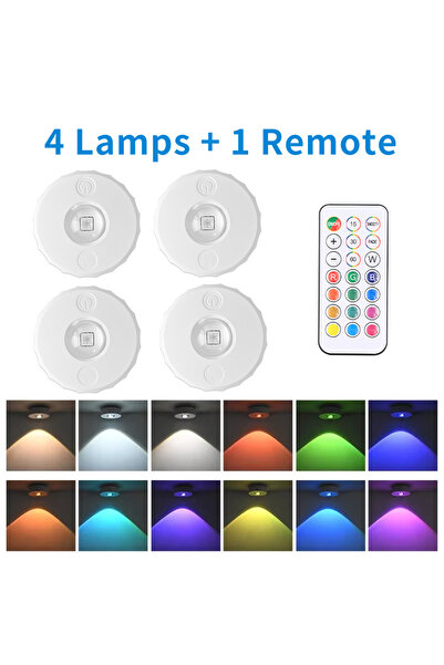 Choice4 4 مصابيح، جهاز تحكم عن بعد واحد، مصابيح خزانة RGB قابلة لإعادة الشحن،...