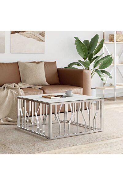 Concept Masă de cafea, argintie, 80x80x40 cm, oțel inoxidabil și sticlă