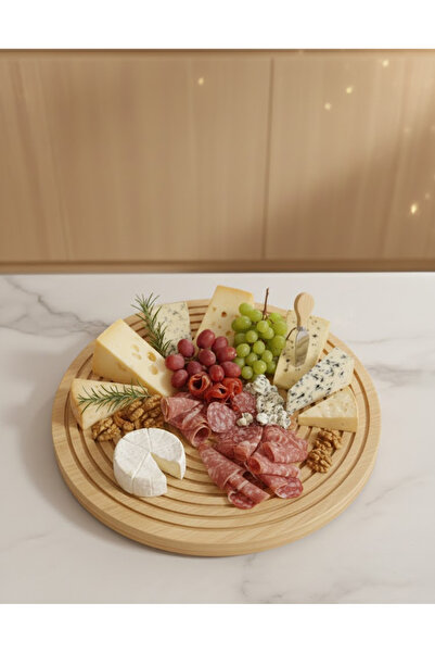 Nuha Home Doğal Bambu Çizgili Oval Sunum Tepsisi - Estetik Sunumluk ve Kahval...