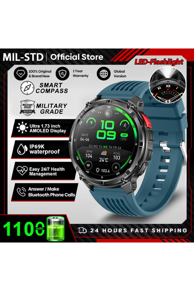 Choice5 ساعة ذكية زرقاء جديدة من طراز T-Rex3 Pro، إصدار 2026، ببطارية 1100 مل...