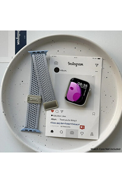 Choice7 سوار ساعة من النايلون المضفر باللون الأزرق الضبابي، مزين برسومات كرتو...