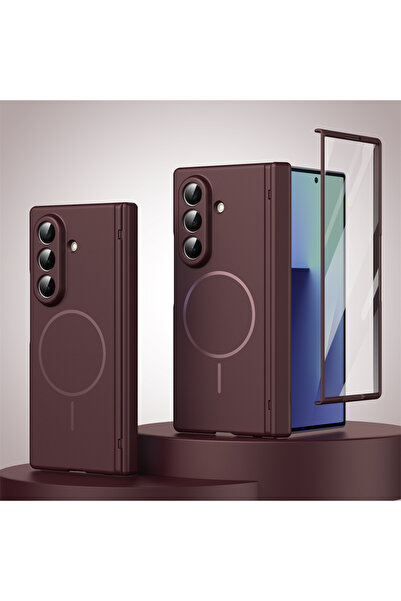 Choice28 Galaxy Z Fold7 Burgundy Hinge Protective Magnetic Phone Case for Z F...