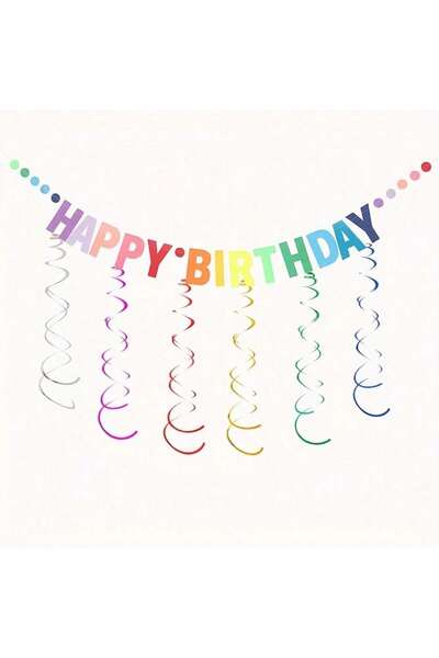 Choice مجموعة لافتة عيد ميلاد سعيد متعددة الألوان ومجموعة زينة دوامة معلقة، ل...